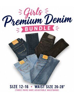 Girls Premium Denim Bundle 4 Pairs Levi’s & American Eagle 12–16/Waist 26-28in
